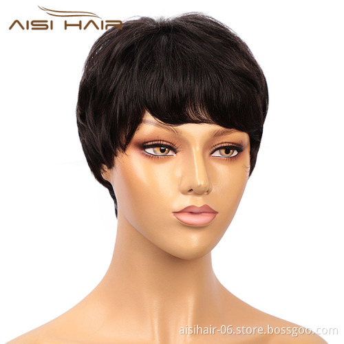 Aisi Hair Natural Looking Cheap Vendor Short Pixie Cut Regular Wave Black Brazilian Hair For Black Women Human Hair Wigs